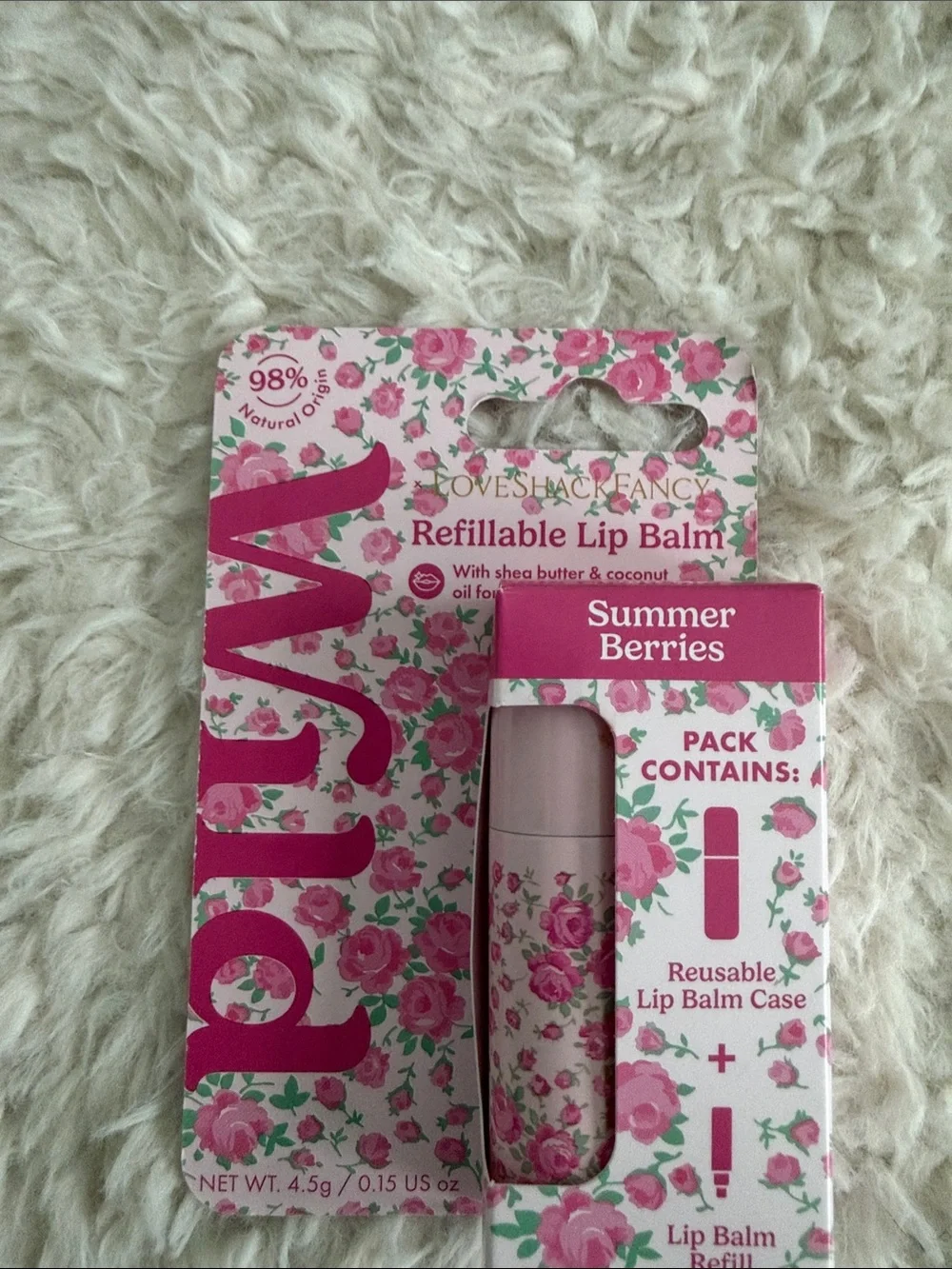 LoveShackFancy Floral Refillable Lip Balm Trio — Pink & Blue